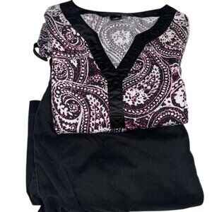 Rampage Womens Paisley Print Scrub Top & Black Pants Set S Cotton Blend
